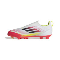 adidas F50 League Sans Lacets Gazon Naturel Artificiel Chaussures de Foot (MG) Enfants Blanc Rouge Noir Jaune