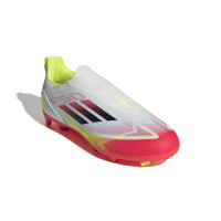 adidas F50 League Sans Lacets Gazon Naturel Artificiel Chaussures de Foot (MG) Enfants Blanc Rouge Noir Jaune