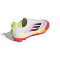 adidas F50 League Sans Lacets Gazon Naturel Artificiel Chaussures de Foot (MG) Enfants Blanc Rouge Noir Jaune