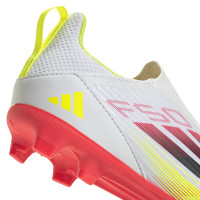 adidas F50 League Sans Lacets Gazon Naturel Artificiel Chaussures de Foot (MG) Enfants Blanc Rouge Noir Jaune