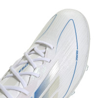 adidas F50 Elite Gras Voetbalschoenen (FG) Kids Wit Blauw Zilver