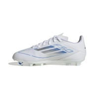 adidas F50 League Gras / Kunstgras Voetbaschoenen (MG) Kids Wit Blauw Zilver