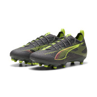 PUMA Ultra 5 Pro Gazon Naturel Chaussures de Foot (FG) Enfants Gris Foncé Jaune Rose