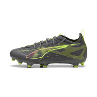 PUMA Ultra 5 Pro Gazon Naturel Chaussures de Foot (FG) Enfants Gris Foncé Jaune Rose