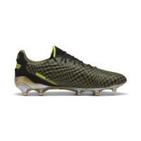 PUMA King Ultimate X Porsche Gazon Naturel Artificiel Chaussures de Foot (MG) Vert Olive Noir Doré