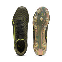 PUMA King Ultimate X Porsche Gazon Naturel Artificiel Chaussures de Foot (MG) Vert Olive Noir Doré