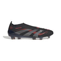 adidas Predator Elite Sans Lacets Gazon Naturel Chaussures de Foot (FG) Noir Gris Rouge