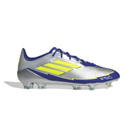 adidas F50 Messi Elite Gazon Naturel Chaussures de Foot (FG) Argenté Bleu Foncé Jaune