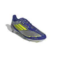 adidas F50 Messi Elite Gazon Naturel Chaussures de Foot (FG) Argenté Bleu Foncé Jaune
