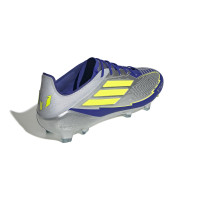 adidas F50 Messi Elite Gazon Naturel Chaussures de Foot (FG) Argenté Bleu Foncé Jaune