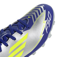 adidas F50 Messi Club Gras / Kunstgras Voetbalschoenen (MG) Kids Zilver Donkerblauw Geel