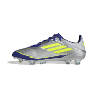 adidas F50 Messi Pro Gazon Naturel Chaussures de Foot (FG) Argenté Bleu Foncé Jaune