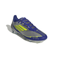 adidas F50 Messi Pro Gazon Naturel Chaussures de Foot (FG) Argenté Bleu Foncé Jaune