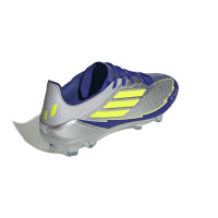 adidas F50 Messi Pro Gazon Naturel Chaussures de Foot (FG) Argenté Bleu Foncé Jaune
