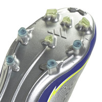 adidas F50 Messi Pro Gazon Naturel Chaussures de Foot (FG) Argenté Bleu Foncé Jaune