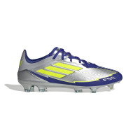 adidas F50 Messi Pro Gazon Naturel Chaussures de Foot (FG) Argenté Bleu Foncé Jaune