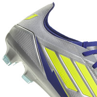 adidas F50 Messi Pro Gazon Naturel Chaussures de Foot (FG) Argenté Bleu Foncé Jaune