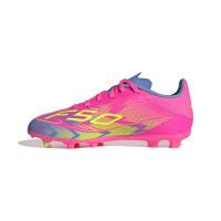 adidas F50 League Gras / Kunstgras Voetbalschoenen (MG) Kids Roze Neongeel Blauw
