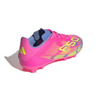 adidas F50 League Gras / Kunstgras Voetbalschoenen (MG) Kids Roze Neongeel Blauw