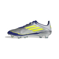 adidas F50 Messi Elite Gazon Naturel Chaussures de Foot (FG) Argenté Bleu Foncé Jaune