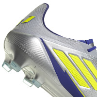 adidas F50 Messi Elite Gazon Naturel Chaussures de Foot (FG) Argenté Bleu Foncé Jaune