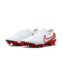 Nike Tiempo Legend 10 Elite Gazon Naturel Chaussures de Foot (FG) Blanc Rouge