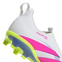 adidas Predator League Veterloze Gras / Kunstgras Voetbalschoenen (MG) Kids Wit Roze Neongeel