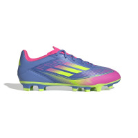adidas F50 Club Gazon Naturel Gazon Artificiel Chaussures de Foot (MG) Bleu Jaune Néon Rose