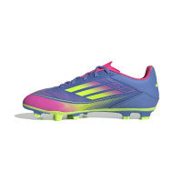 adidas F50 Club Gazon Naturel Gazon Artificiel Chaussures de Foot (MG) Bleu Jaune Néon Rose