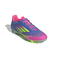 adidas F50 Club Gazon Naturel Gazon Artificiel Chaussures de Foot (MG) Bleu Jaune Néon Rose