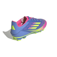 adidas F50 Club Gazon Naturel Gazon Artificiel Chaussures de Foot (MG) Bleu Jaune Néon Rose