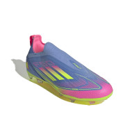 adidas F50 Elite Veterloze Gras Voetbalschoenen (FG) Kids Blauw Neongeel Roze