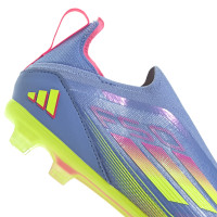 adidas F50 Elite Veterloze Gras Voetbalschoenen (FG) Kids Blauw Neongeel Roze