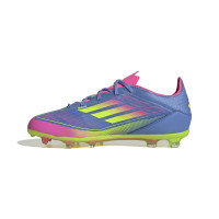 adidas F50 Elite Gras Voetbalschoenen (FG) Kids Blauw Neongeel Roze