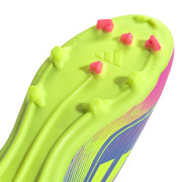 adidas F50 League Veterloze Gras / Kunstgras Voetbalschoenen (MG) Kids Blauw Neongeel Roze
