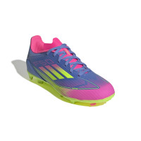 adidas F50 League Gras / Kunstgras Voetbalschoenen (MG) Kids Blauw Neongeel Roze