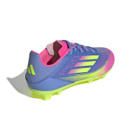 adidas F50 League Gras / Kunstgras Voetbalschoenen (MG) Kids Blauw Neongeel Roze