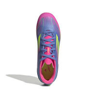 adidas F50 League Gras / Kunstgras Voetbalschoenen (MG) Kids Blauw Neongeel Roze