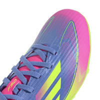adidas F50 League Gras / Kunstgras Voetbalschoenen (MG) Kids Blauw Neongeel Roze