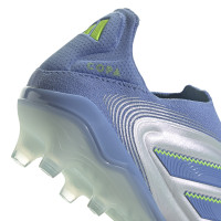 adidas Copa Pure III Elite Sans Lacets Gazon Naturel Chaussures de Foot (FG) Bleu Gris Jaune Néon
