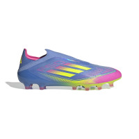 adidas F50 Elite Sans Lacets Gazon Artificiel Chaussures de Foot (AG) Bleu Jaune Néon Rose