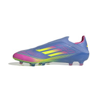 adidas F50 Elite Sans Lacets Gazon Artificiel Chaussures de Foot (AG) Bleu Jaune Néon Rose