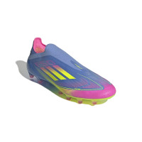 adidas F50 Elite Sans Lacets Gazon Artificiel Chaussures de Foot (AG) Bleu Jaune Néon Rose