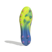 adidas F50 Elite Sans Lacets Gazon Artificiel Chaussures de Foot (AG) Bleu Jaune Néon Rose