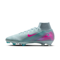 Nike Zoom Mercurial Superfly 10 Elite Gazon Naturel Chaussures de Foot (FG) Bleu Clair Rose Vif