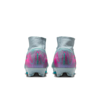Nike Zoom Mercurial Superfly 10 Elite Gazon Naturel Chaussures de Foot (FG) Bleu Clair Rose Vif