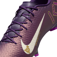 Nike Zoom Mercurial Vapor 16 Mbappé Academy Gazon Naturel Artificiel Chaussures de Foot (MG) Mauve Doré Blanc