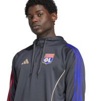 adidas Olympique Lyon Track Survêtement à Capuche 2025-2026 Gris Foncé Doré Rouge Bleu