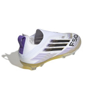 adidas F50 Elite Sans Lacets Gazon Naturel Chaussures de Foot (FG) Enfants Blanc Noir Doré