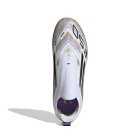 adidas F50 Elite Sans Lacets Gazon Naturel Chaussures de Foot (FG) Enfants Blanc Noir Doré